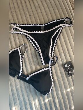 Black Bikini Set with White Zigzag Trim
